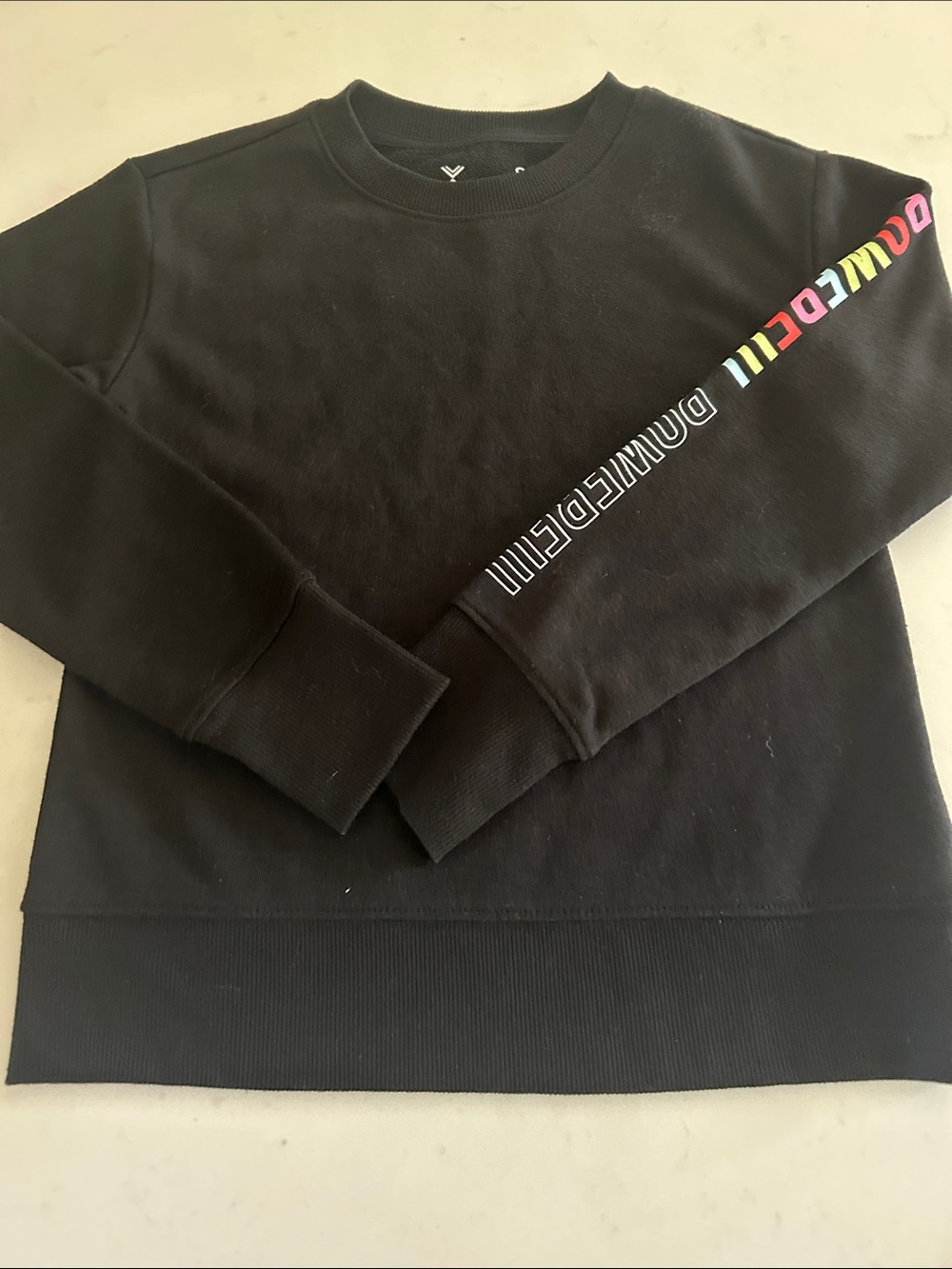 Xersion Black Crewneck Sweatshirt with Rainbow Sleeve Text